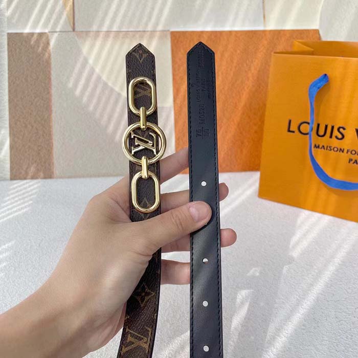 Louis Vuitton Unisex LV Circle Prime 20 MM Reversible Belt Black Calf Leather Verso Side