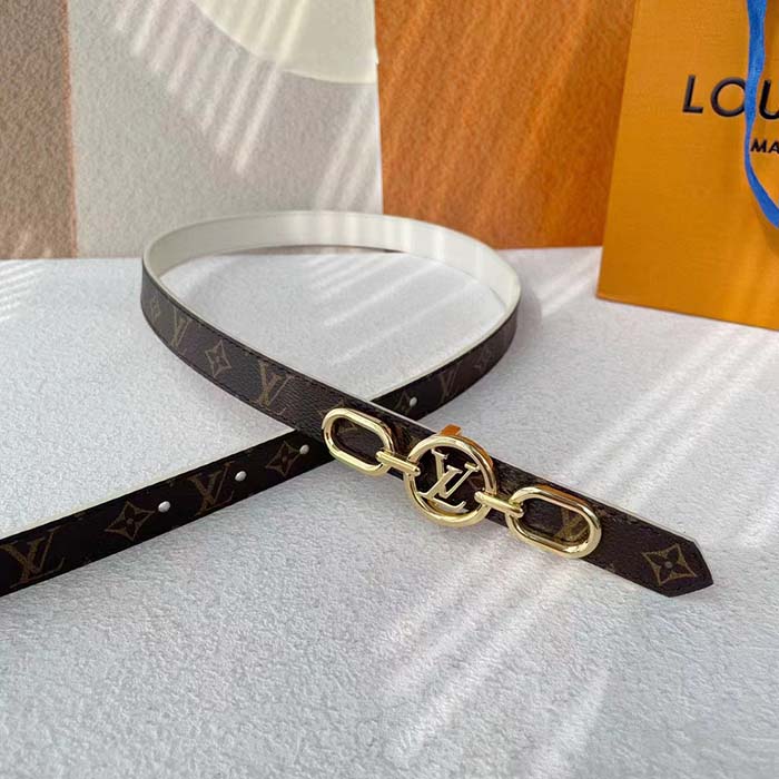 Louis Vuitton Unisex LV Circle Prime 20 MM Reversible Belt Cream Color Calf Leather Verso Side