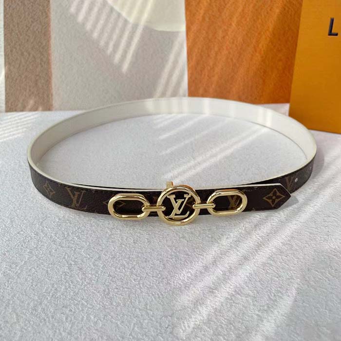 Louis Vuitton Unisex LV Circle Prime 20 MM Reversible Belt Cream Color Calf Leather Verso Side