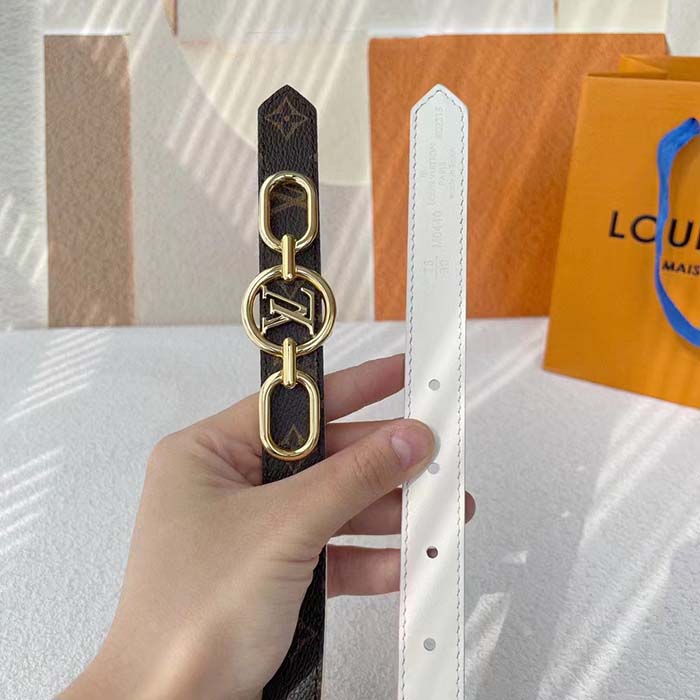 Louis Vuitton Unisex LV Circle Prime 20 MM Reversible Belt Cream Color Calf Leather Verso Side