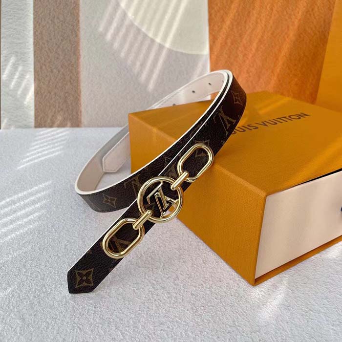 Louis Vuitton Unisex LV Circle Prime 20 MM Reversible Belt Cream Color Calf Leather Verso Side