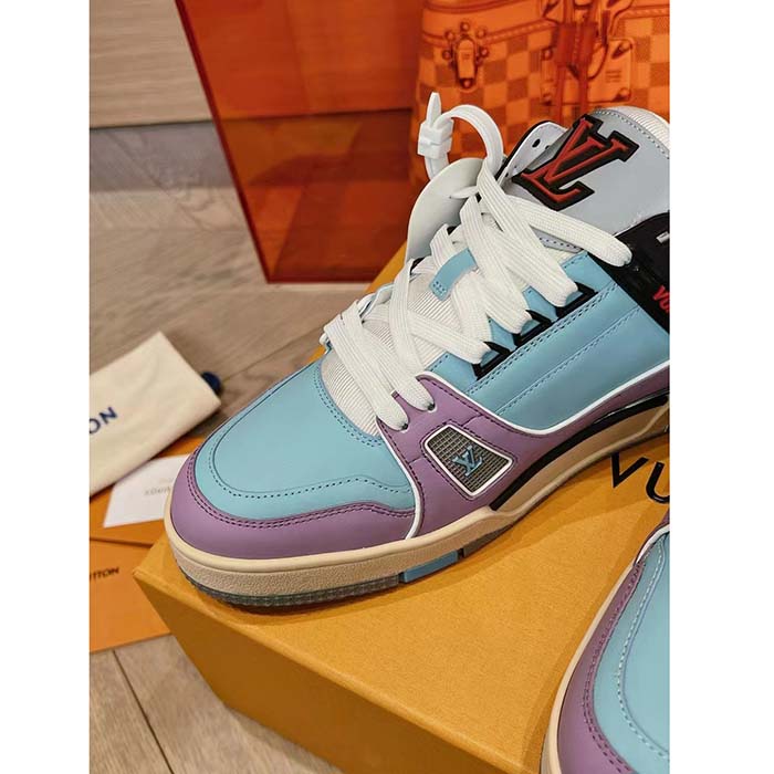 Louis Vuitton Unisex LV Trainer Sneaker Blue Vintage Effect Calf Leather Rubber Outsole