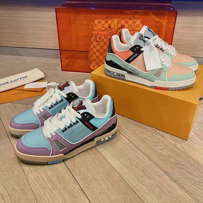 Louis Vuitton Unisex LV Trainer Sneaker Blue Vintage Effect Calf Leather Rubber Outsole