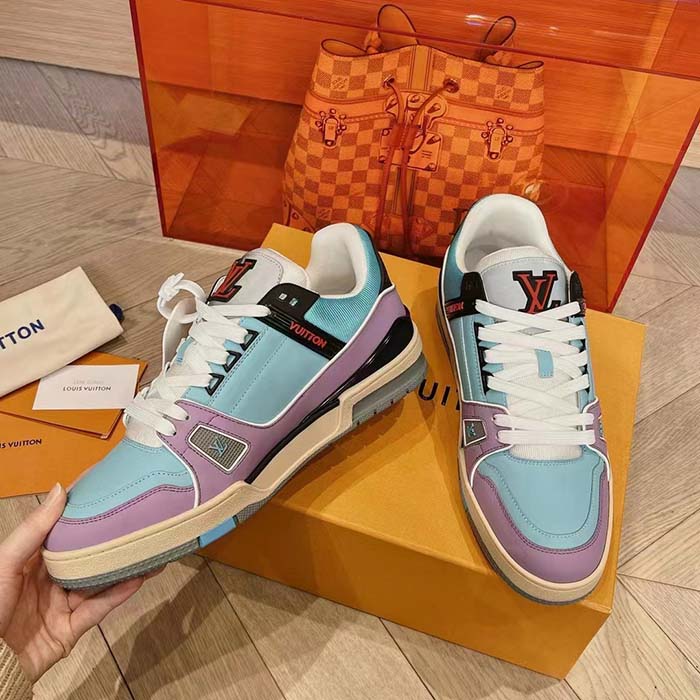 Louis Vuitton Unisex LV Trainer Sneaker Blue Vintage Effect Calf Leather Rubber Outsole