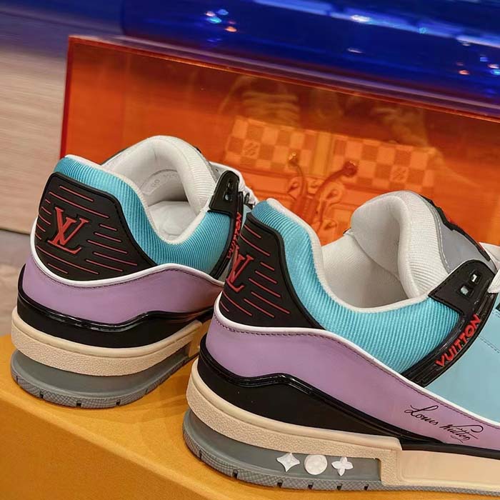 Louis Vuitton Unisex LV Trainer Sneaker Blue Vintage Effect Calf Leather Rubber Outsole