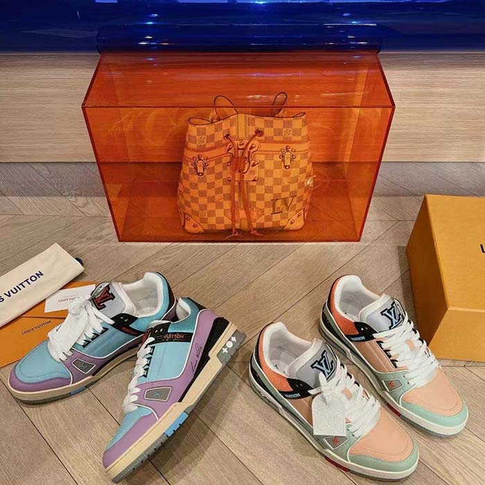 Louis Vuitton Unisex LV Trainer Sneaker Blue Vintage Effect Calf Leather Rubber Outsole