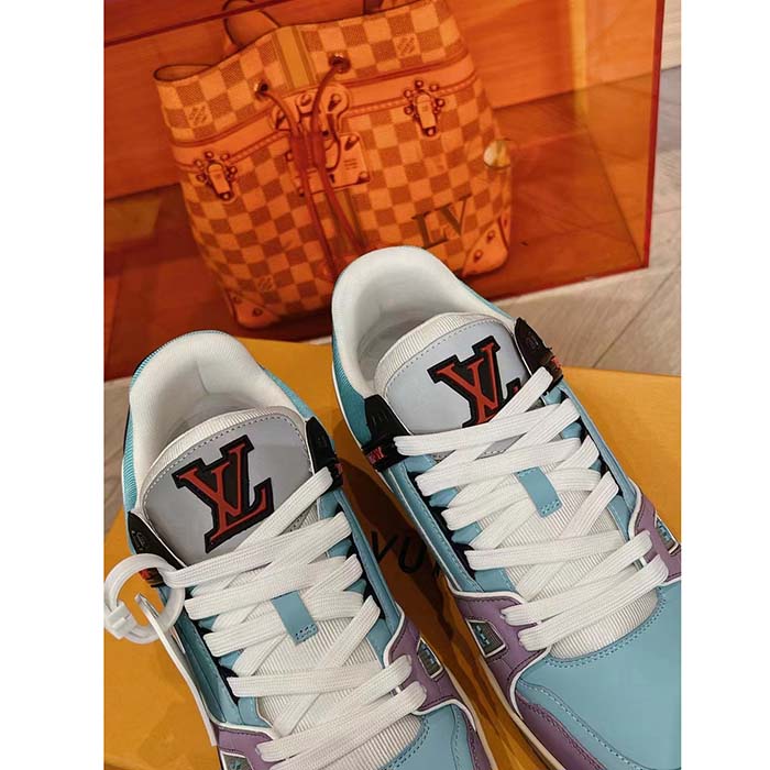 Louis Vuitton Unisex LV Trainer Sneaker Blue Vintage Effect Calf Leather Rubber Outsole