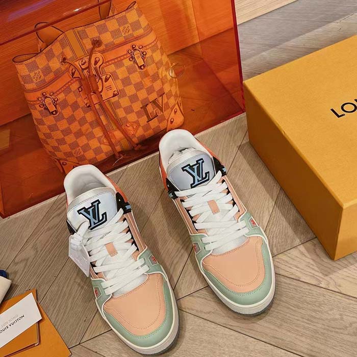 Louis Vuitton Unisex LV Trainer Sneaker Orange Vintage Effect Calf Leather Rubber Outsole