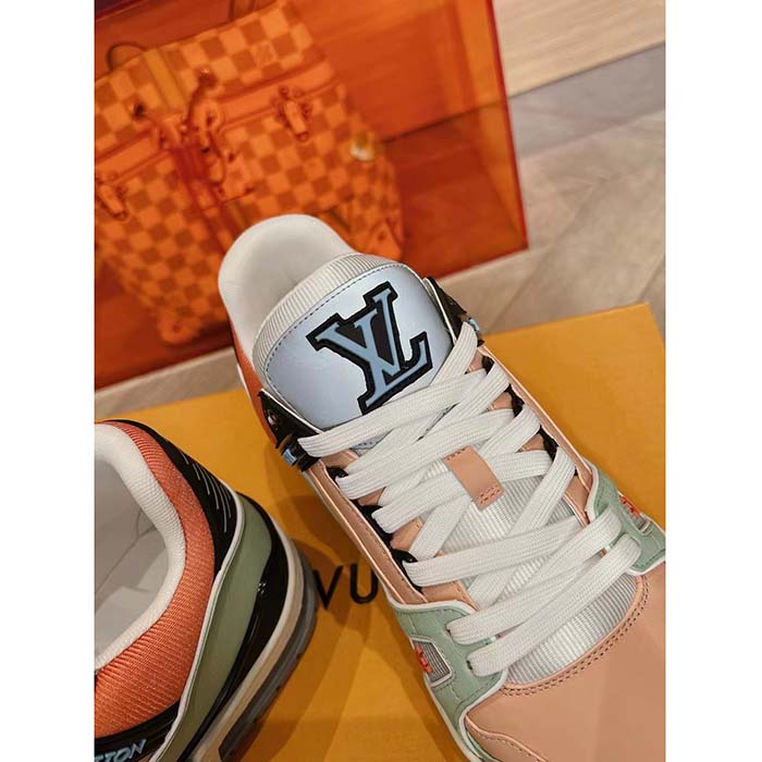 Louis Vuitton Unisex LV Trainer Sneaker Orange Vintage Effect Calf Leather Rubber Outsole