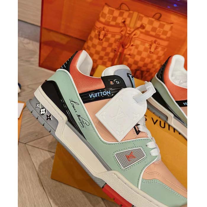 Louis Vuitton Unisex LV Trainer Sneaker Orange Vintage Effect Calf Leather Rubber Outsole