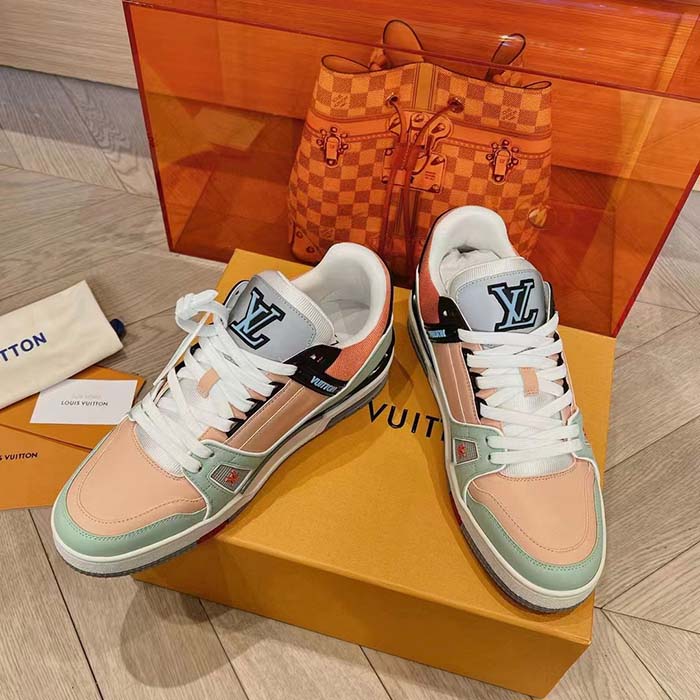 Louis Vuitton Unisex LV Trainer Sneaker Orange Vintage Effect Calf Leather Rubber Outsole