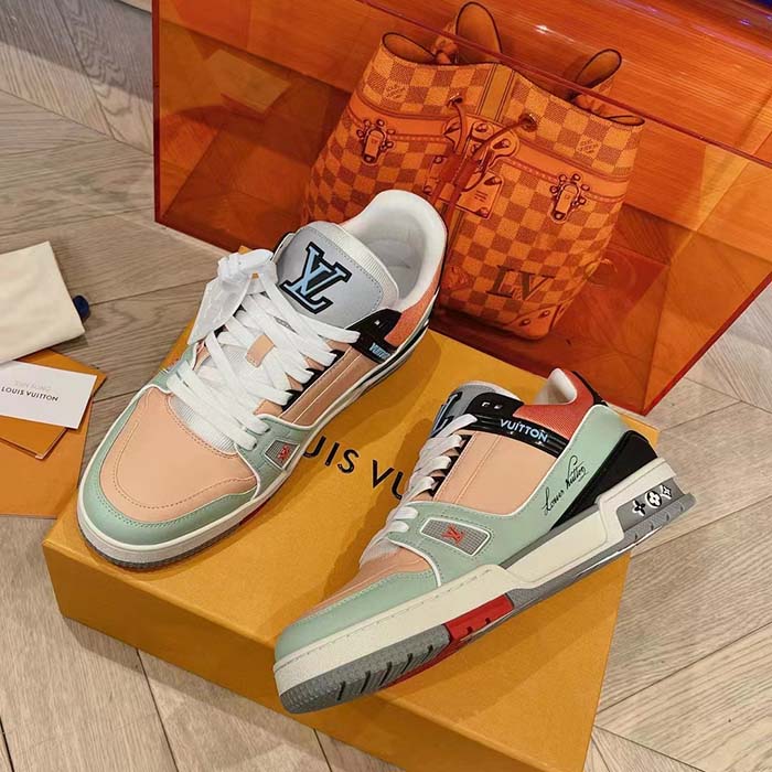 Louis Vuitton Unisex LV Trainer Sneaker Orange Vintage Effect Calf Leather Rubber Outsole