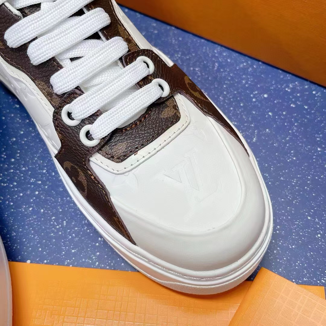 Louis Vuitton Unisex LV Trainer Sneaker White Calf Leather Patent Monogram Canvas