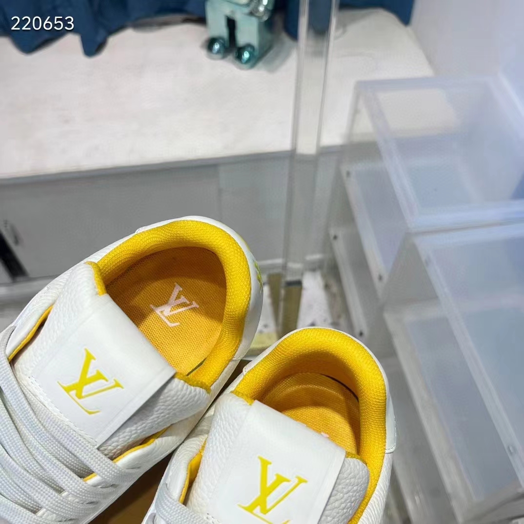 Louis Vuitton Unisex LV Trainer Sneaker Yellow Calf Leather Rubber Outsole Monogram Flowers 1ACI1J