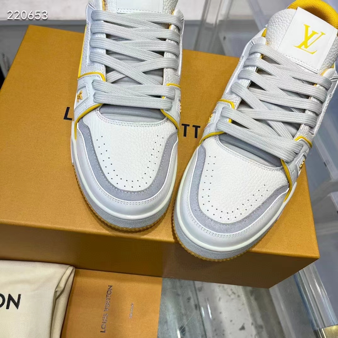 Louis Vuitton Unisex LV Trainer Sneaker Yellow Calf Leather Rubber Outsole Monogram Flowers 1ACI1J