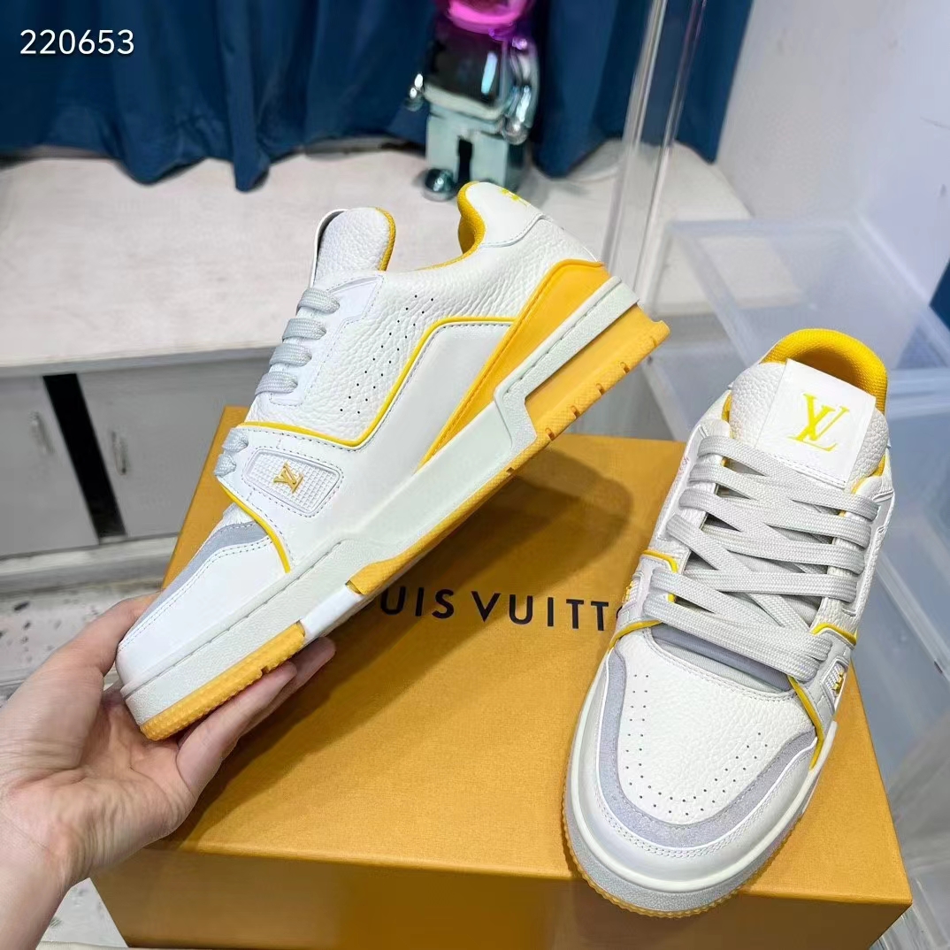 Louis Vuitton Unisex LV Trainer Sneaker Yellow Calf Leather Rubber Outsole Monogram Flowers 1ACI1J