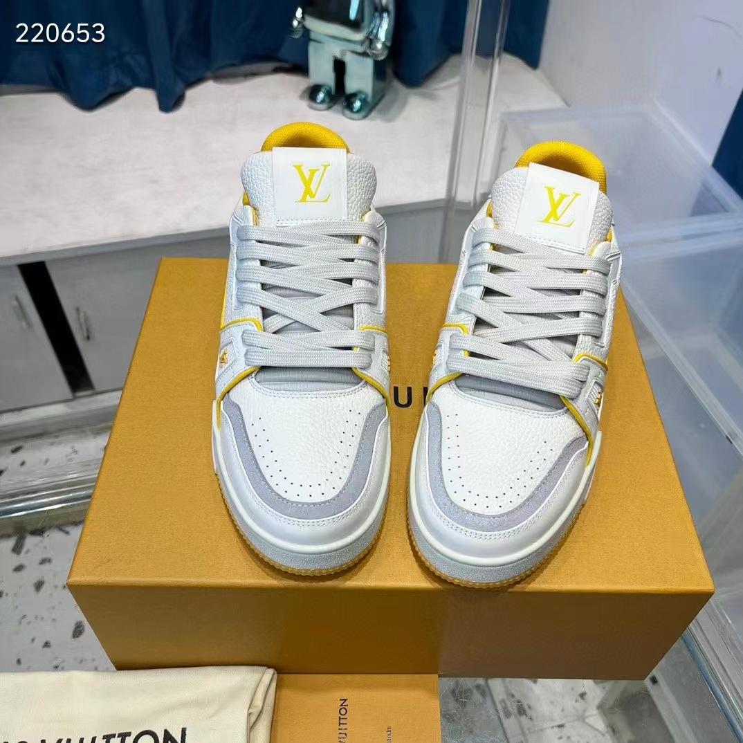 Louis Vuitton Unisex LV Trainer Sneaker Yellow Calf Leather Rubber Outsole Monogram Flowers 1ACI1J