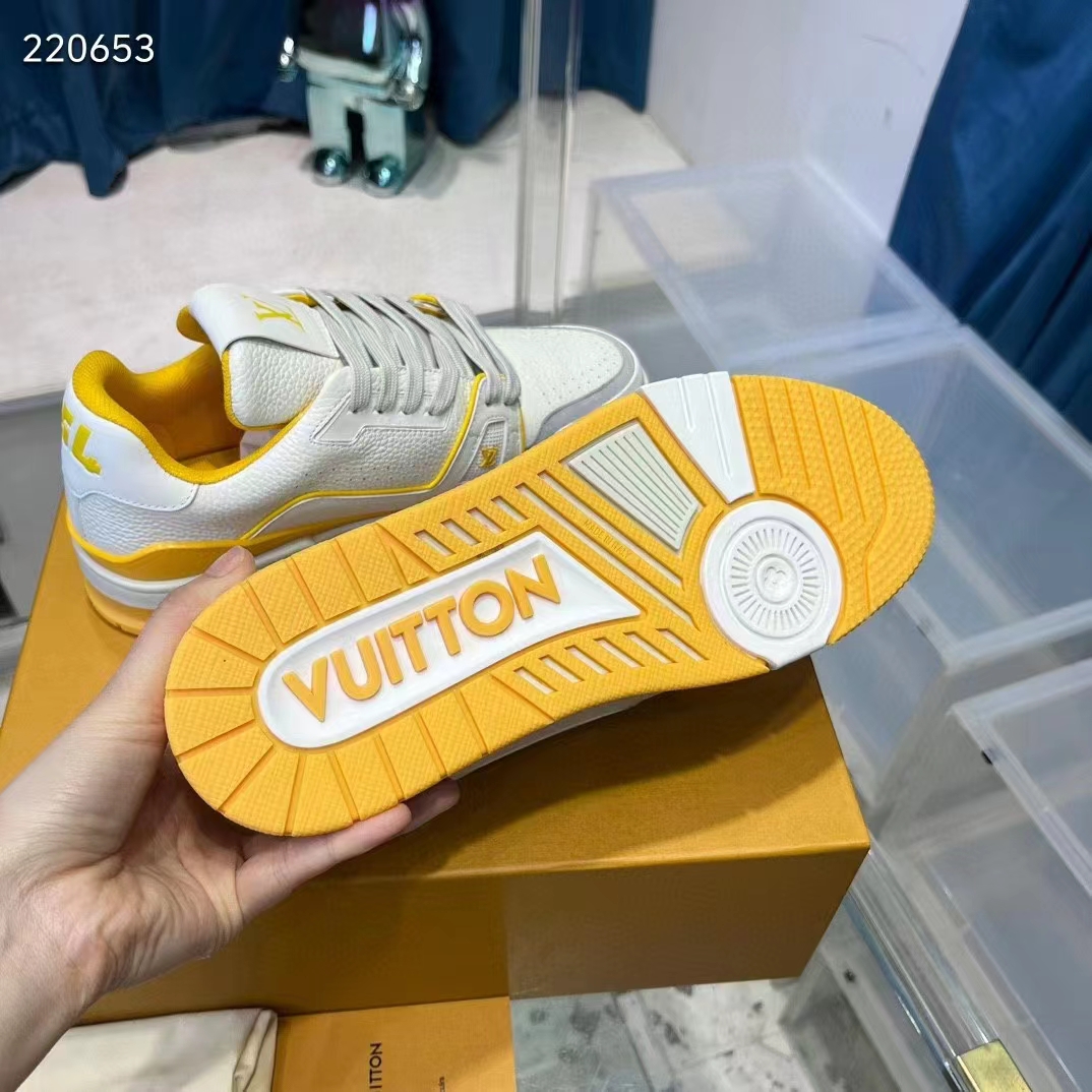 Louis Vuitton Unisex LV Trainer Sneaker Yellow Calf Leather Rubber Outsole Monogram Flowers 1ACI1J