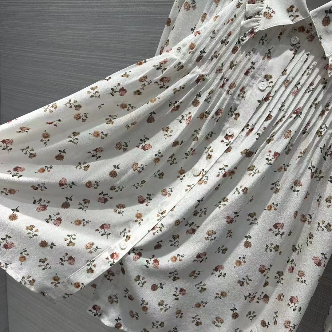 Louis Vuitton Men LV Floral Print Ruffle Collar Shirt Silk Milky White Regular Fit