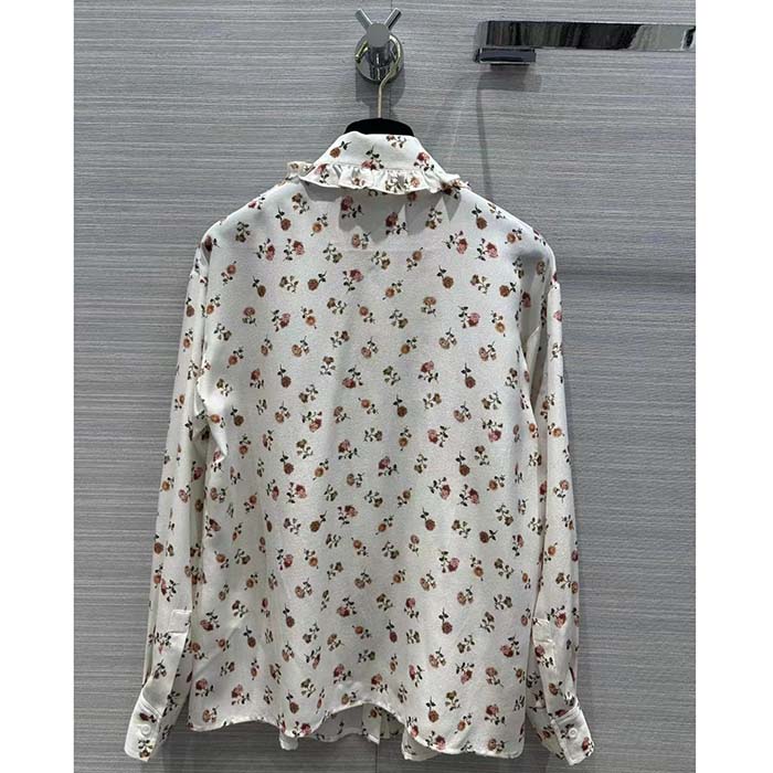 Louis Vuitton Men LV Floral Print Ruffle Collar Shirt Silk Milky White Regular Fit