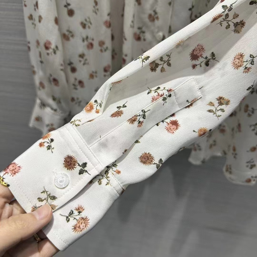 Louis Vuitton Men LV Floral Print Ruffle Collar Shirt Silk Milky White Regular Fit