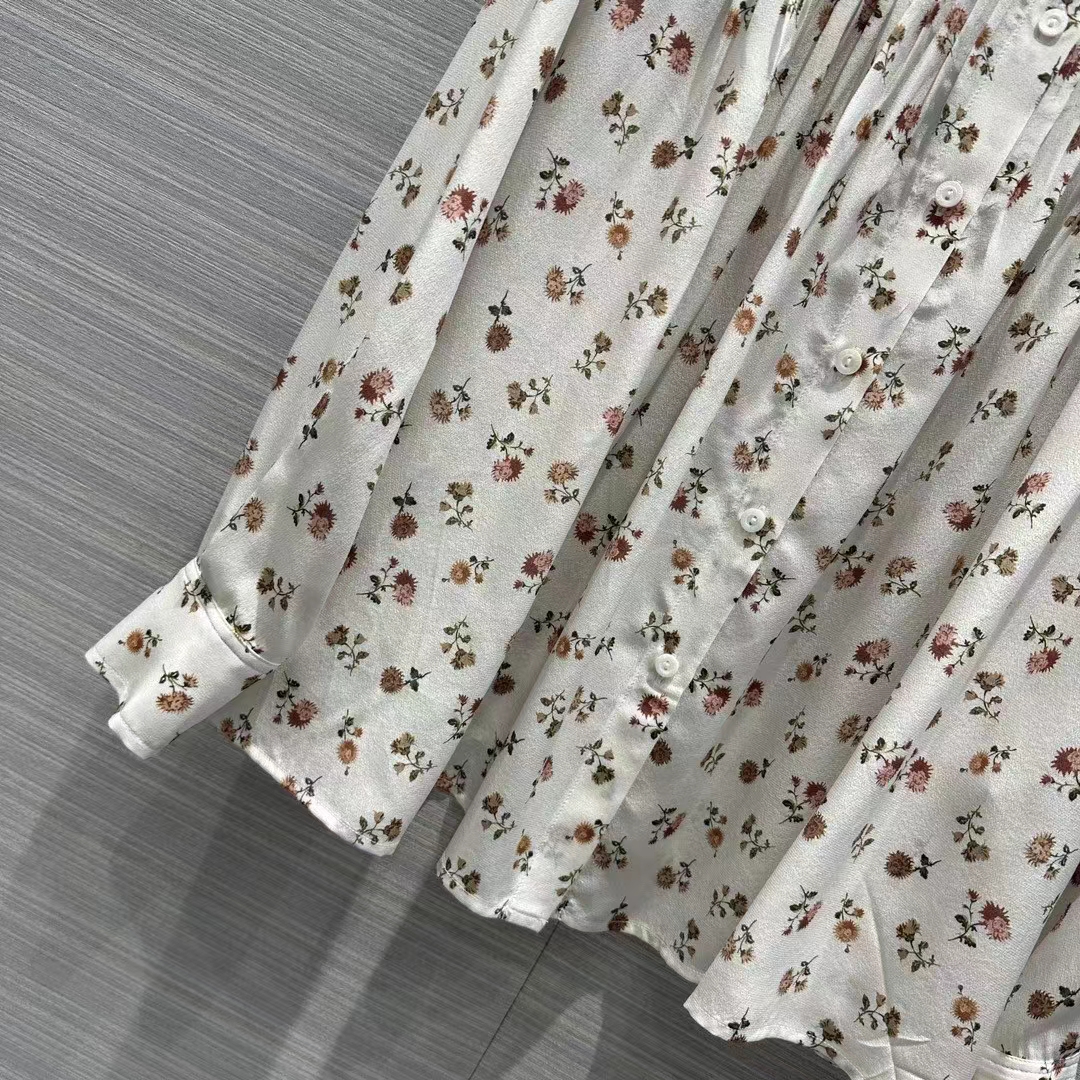 Louis Vuitton Men LV Floral Print Ruffle Collar Shirt Silk Milky White Regular Fit