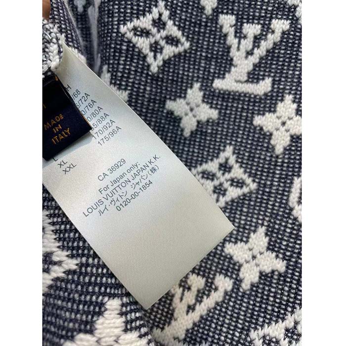 Louis Vuitton Men LV Monogram Jacquard Pullover Wool Cotton Grey Blue Regular Fit