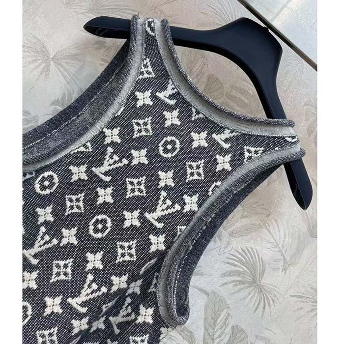 Louis Vuitton Men LV Monogram Jacquard Tank Top Wool Cotton Grey Blue Regular Fit