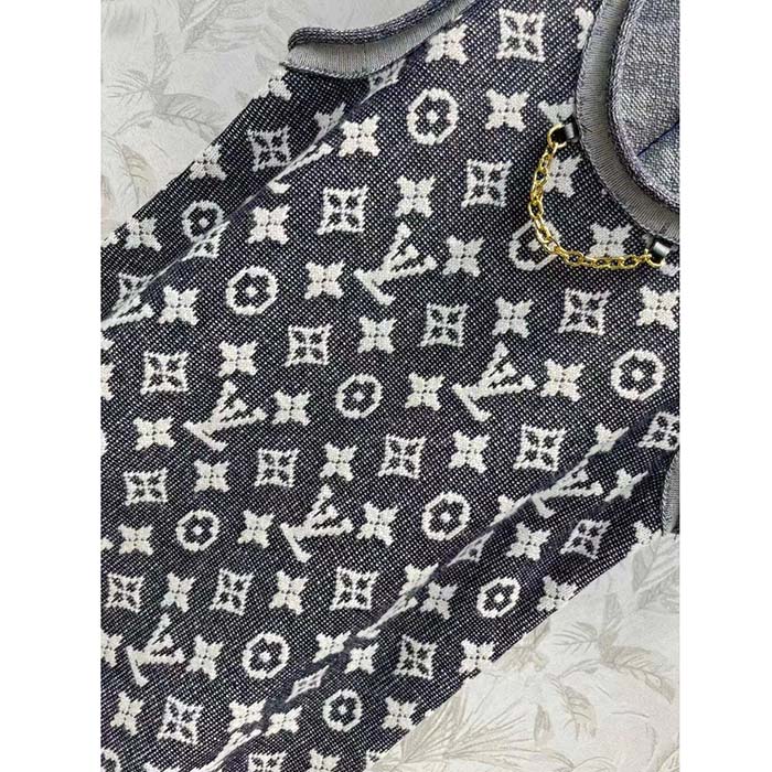 Louis Vuitton Men LV Monogram Jacquard Tank Top Wool Cotton Grey Blue Regular Fit