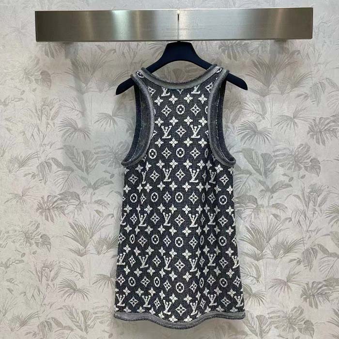 Louis Vuitton Men LV Monogram Jacquard Tank Top Wool Cotton Grey Blue Regular Fit