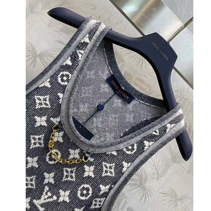 Louis Vuitton Men LV Monogram Jacquard Tank Top Wool Cotton Grey Blue Regular Fit