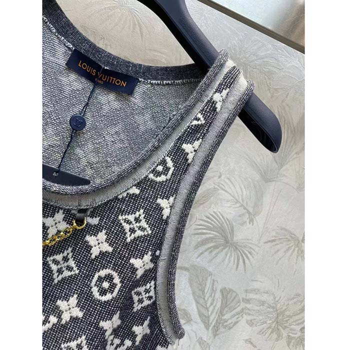 Louis Vuitton Men LV Monogram Jacquard Tank Top Wool Cotton Grey Blue Regular Fit