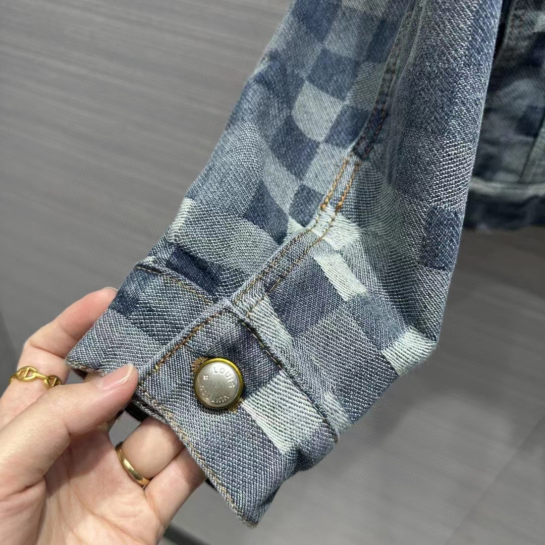 Louis Vuitton Men LV Runaway Damier Classic Denim Jacket Regular Fit Allover Damoflage Jacquard