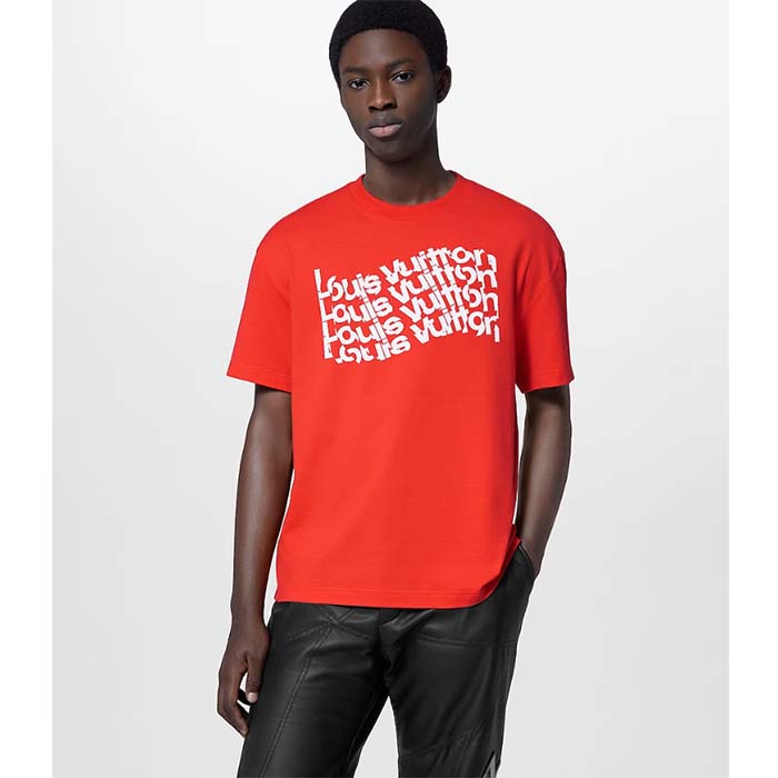 Louis Vuitton Men LV SKI Short-Sleeved Cotton T-Shirt Regular Fit Cherry Red Cotton