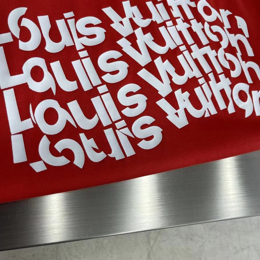 Louis Vuitton Men LV SKI Short-Sleeved Cotton T-Shirt Regular Fit Cherry Red Cotton