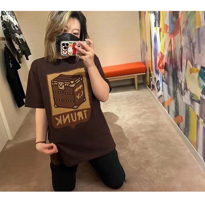 Louis Vuitton Women LV Short-Sleeved Cotton Intarsia Crewneck Staple Fit Ribbed Collar Compact Knit