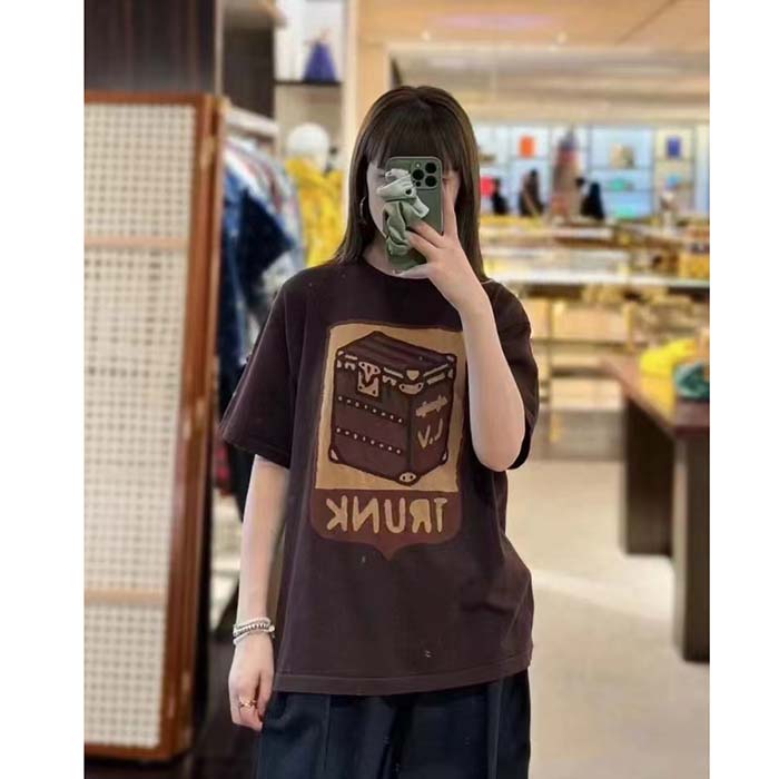 Louis Vuitton Women LV Short-Sleeved Cotton Intarsia Crewneck Staple Fit Ribbed Collar Compact Knit