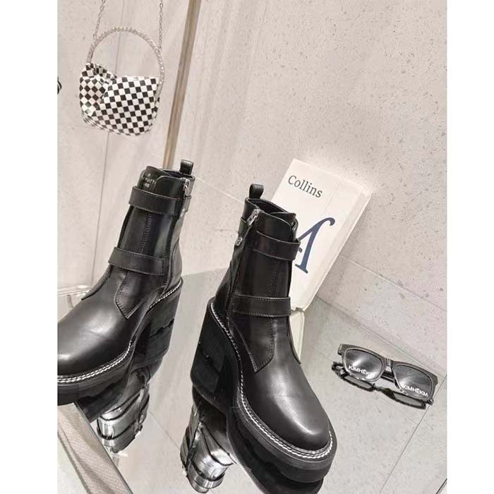 Louis Vuitton Women Shoes LV Beaubourg Ankle Boot Black Calf Leather Micro Outsole