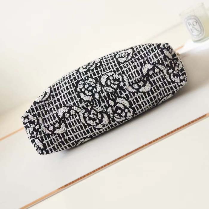 Chanel Women CC 22 Handbag Cashmere Jacquard Gold Metal Black White