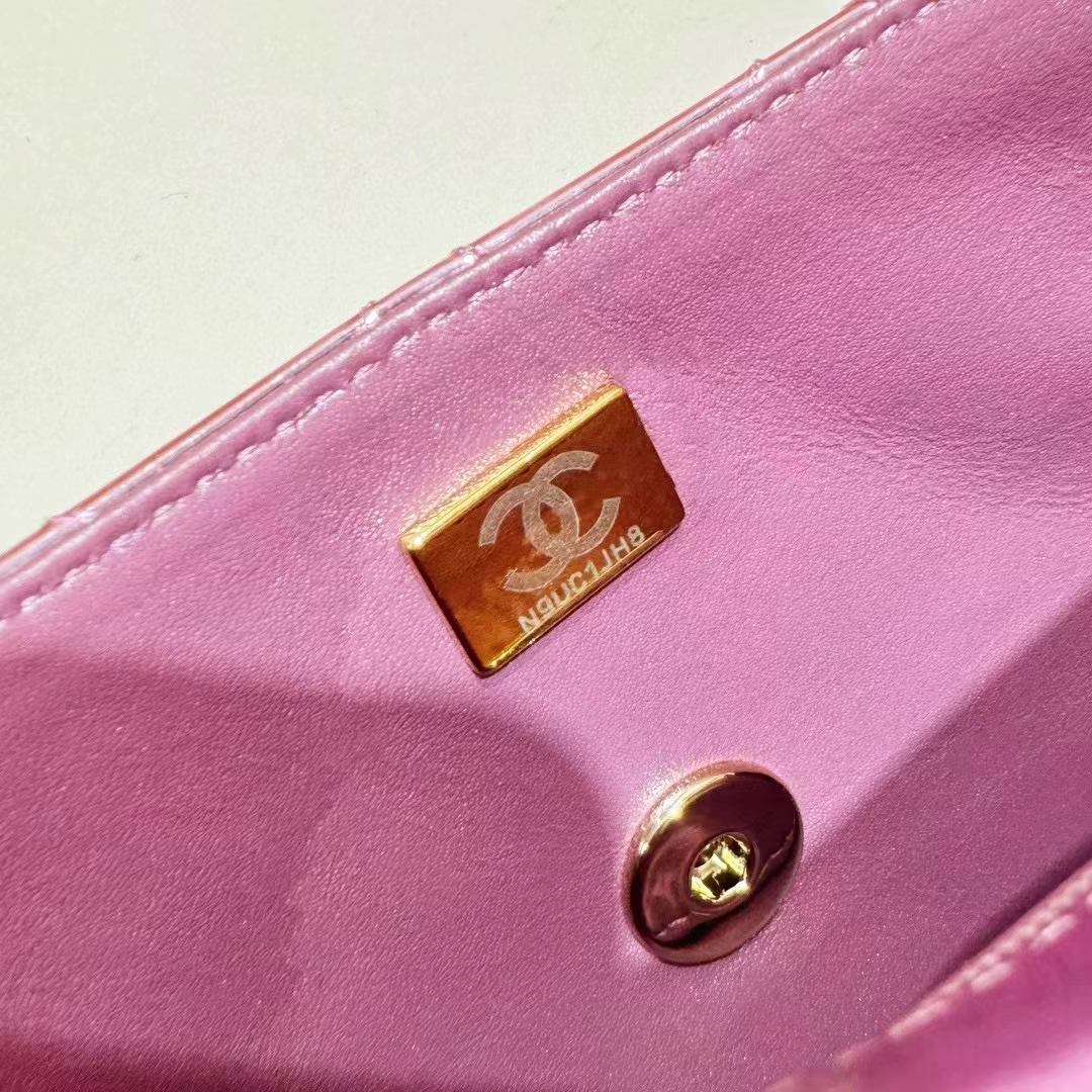 Chanel Women CC 22 Mini Flap Bag Star Coin Purse Mirror Metallic Calfskin Pink