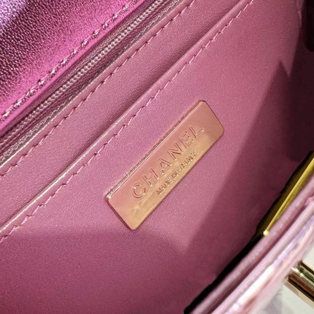 Chanel Women CC 22 Mini Flap Bag Star Coin Purse Mirror Metallic Calfskin Pink