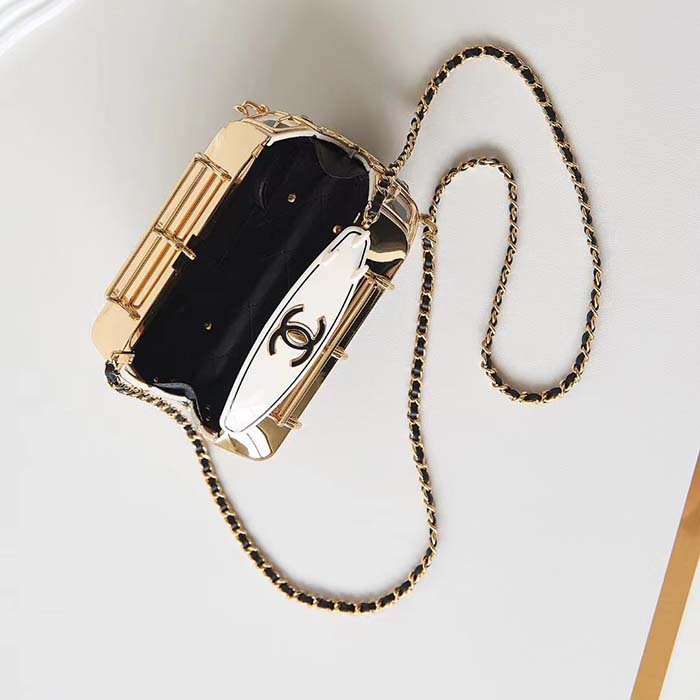 Chanel Women CC Mini Van Minaudiere Plexi Enamel Strass Black