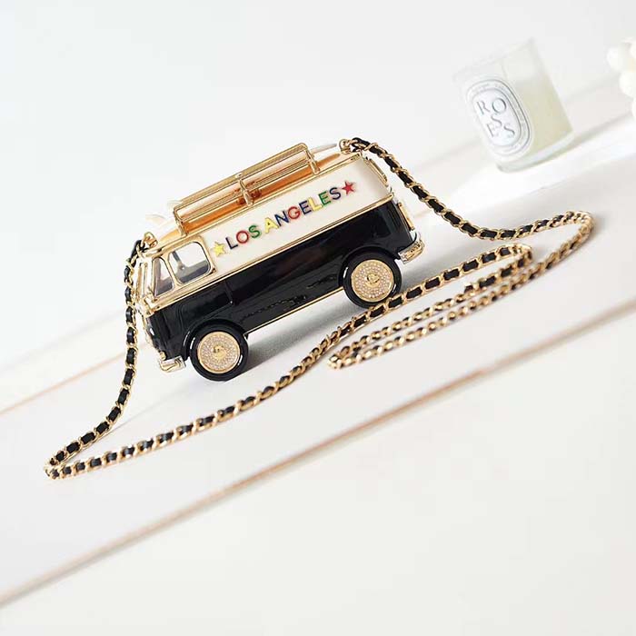 Chanel Women CC Mini Van Minaudiere Plexi Enamel Strass Black