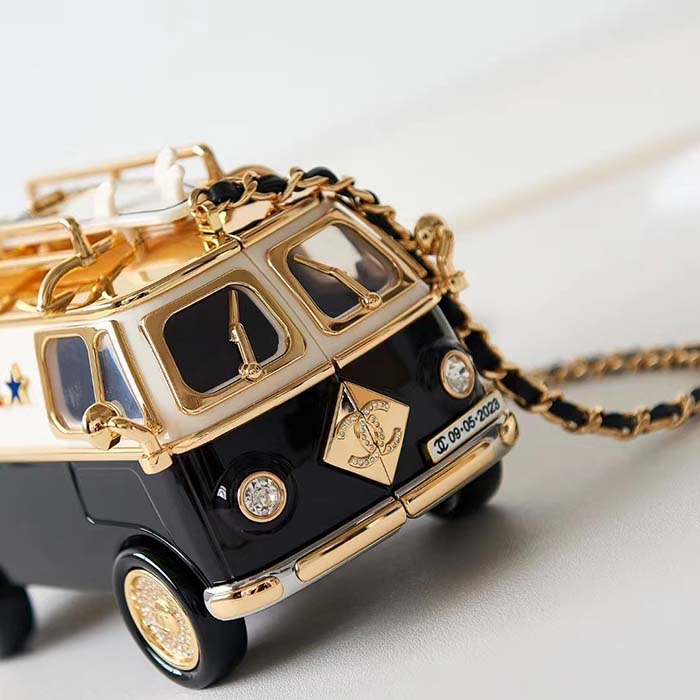 Chanel Women CC Mini Van Minaudiere Plexi Enamel Strass Black