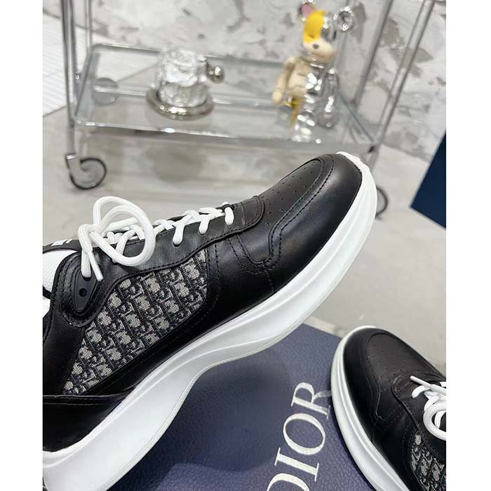 Dior Unisex B25 Runner Sneaker Black Smooth Calfskin Beige Oblique Jacquard Reference: 3SN299ZIR_H965