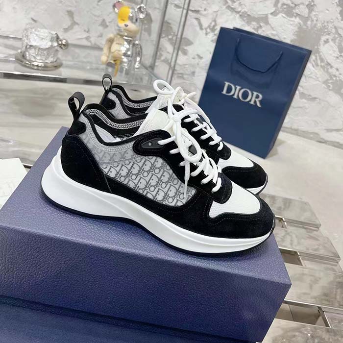 Dior Unisex B25 Runner Sneaker Black Suede White Technical Mesh Black Oblique Canvas Reference: 3SN259YUH_H960