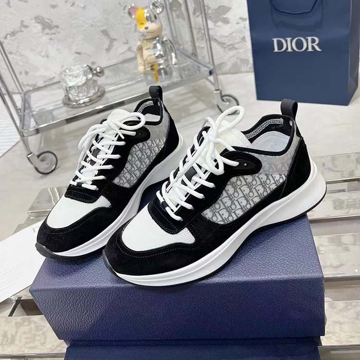 Dior Unisex B25 Runner Sneaker Black Suede White Technical Mesh Black Oblique Canvas Reference: 3SN259YUH_H960
