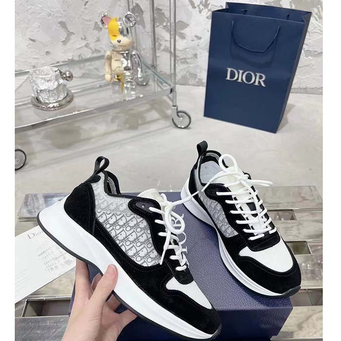 Dior Unisex B25 Runner Sneaker Black Suede White Technical Mesh Black Oblique Canvas Reference: 3SN259YUH_H960