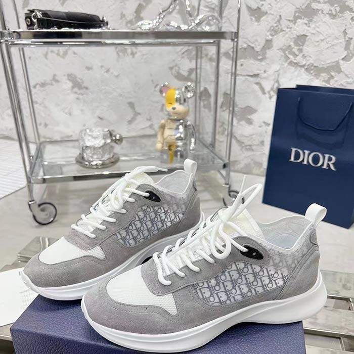 Dior Unisex B25 Runner Sneaker Gray Blue Dior Oblique Canvas Suede Reference: 3SN283ZMI_H865