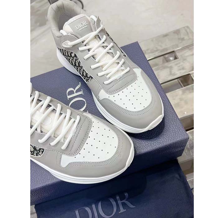Dior Unisex B25 Runner Sneaker Grey White Smooth Calfskin Beige Black Oblique Jacquard Reference: 3SN299ZIR_H165